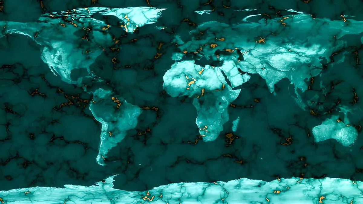 Papier peint carte du monde effet marbre vert