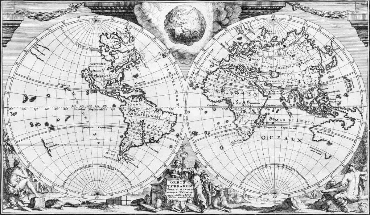 Papier peint carte du monde hydrographique