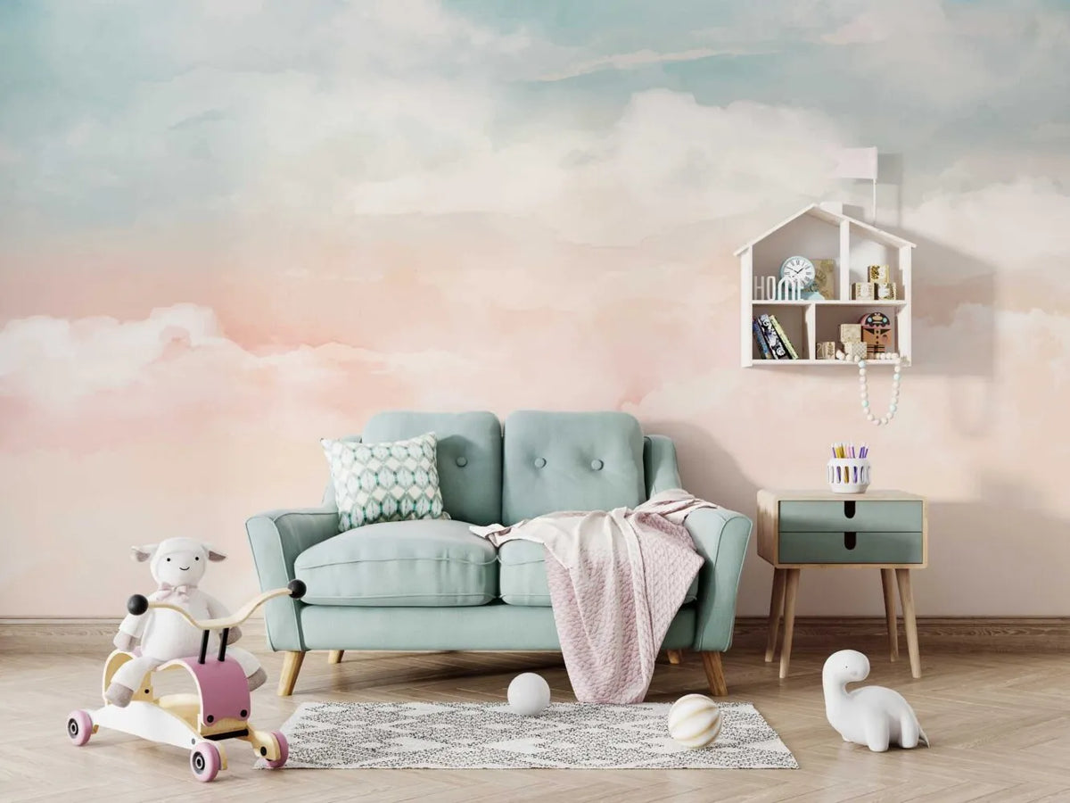 Papier peint ciel Rose & Bleu - Poésie Murale