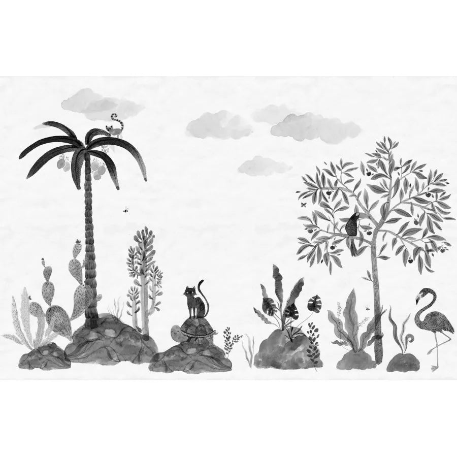Papier peint cocotier noir et blanc