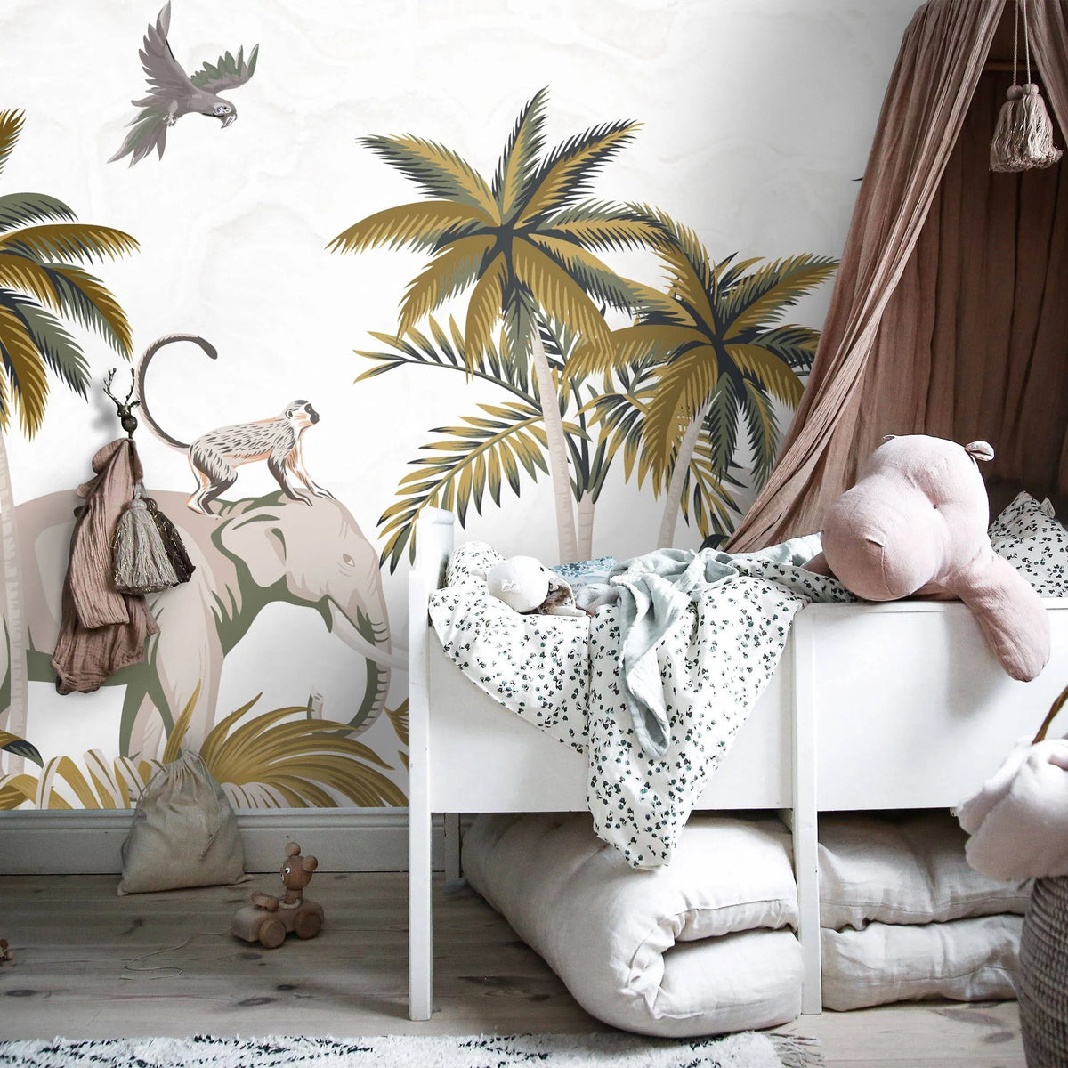 Papier peint chambre enfant éléphant & Singe - Poésie Murale