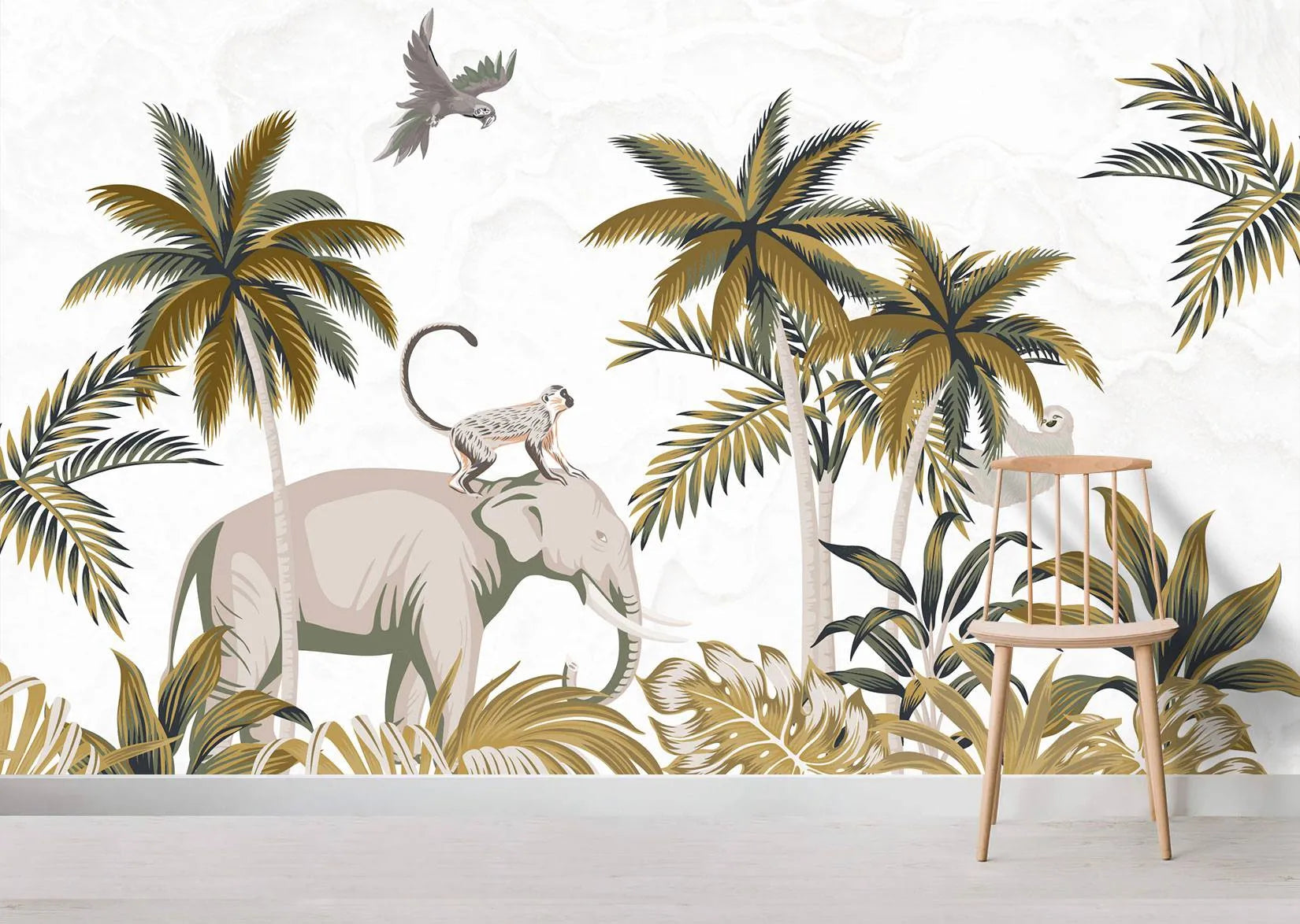 Papier peint chambre enfant éléphant & Singe