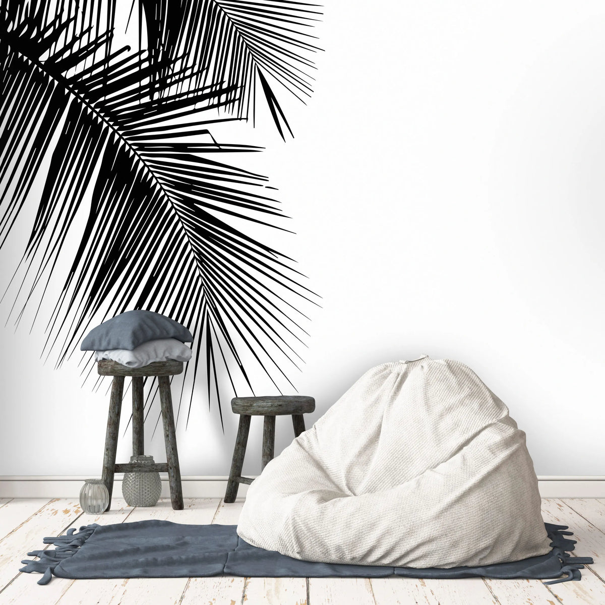 Papier peint feuille de palmier noir et blanc