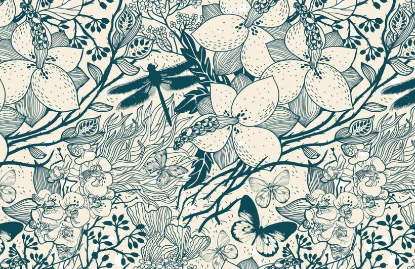 Papier peint panoramique fleur bleue - Poésie Murale