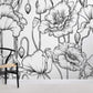 Papier peint panoramique illustration coquelicot noir et blanc - Poésie Murale