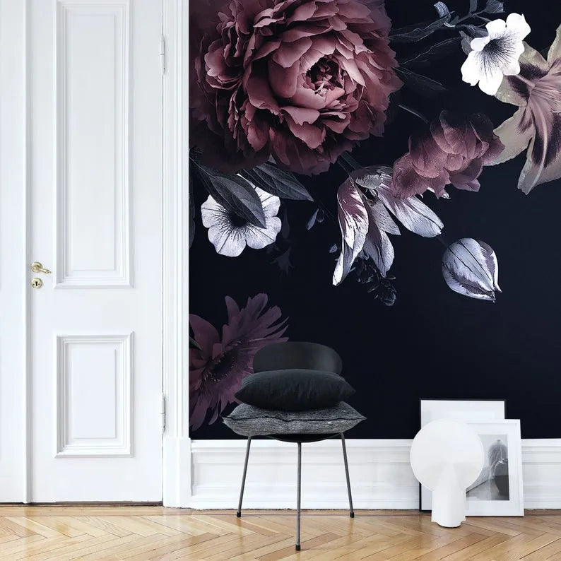 Papier peint fleur bordeaux - Poésie Murale