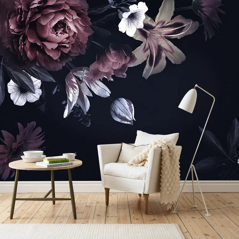 Papier peint fleur bordeaux - Poésie Murale