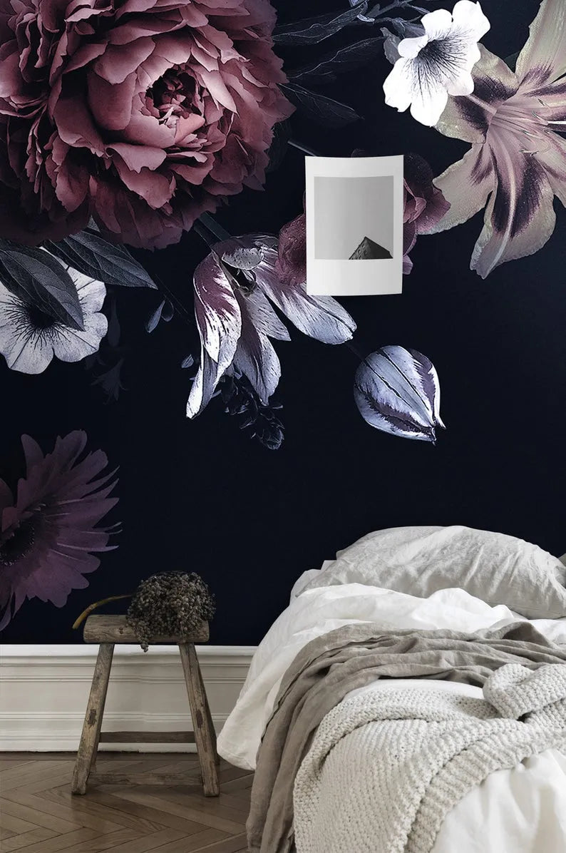 Papier peint fleur bordeaux - Poésie Murale