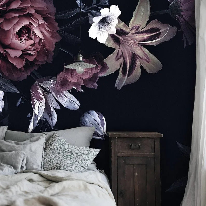 Papier peint fleur bordeaux - Poésie Murale