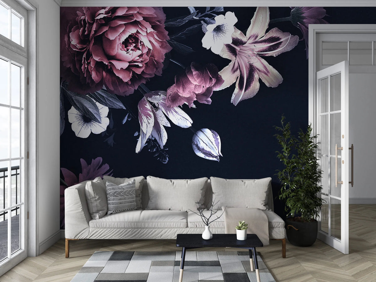Papier peint fleur bordeaux - Poésie Murale