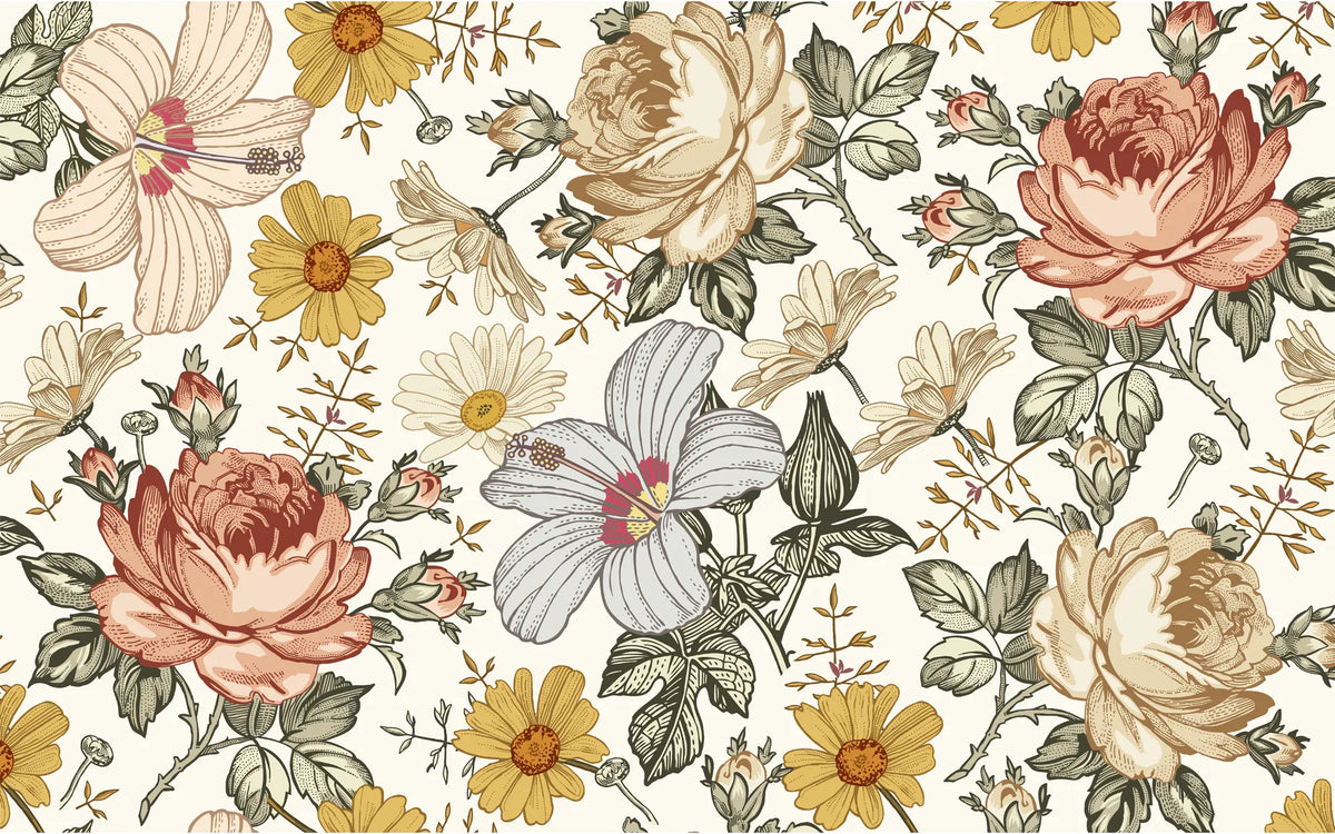 Papier peint illustration florale - Poésie Murale