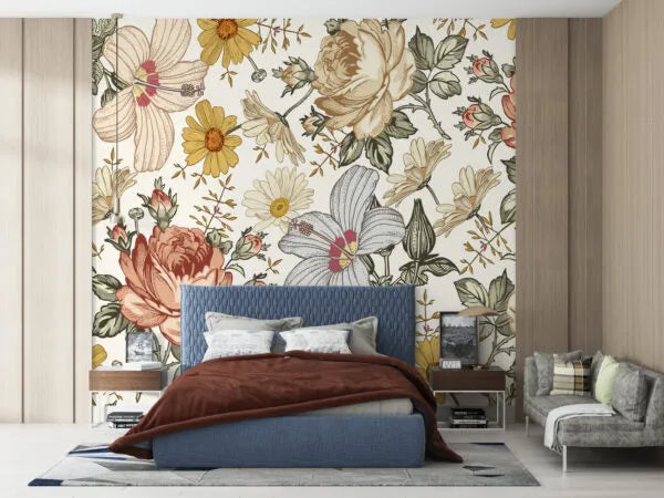 Papier peint illustration florale - Poésie Murale