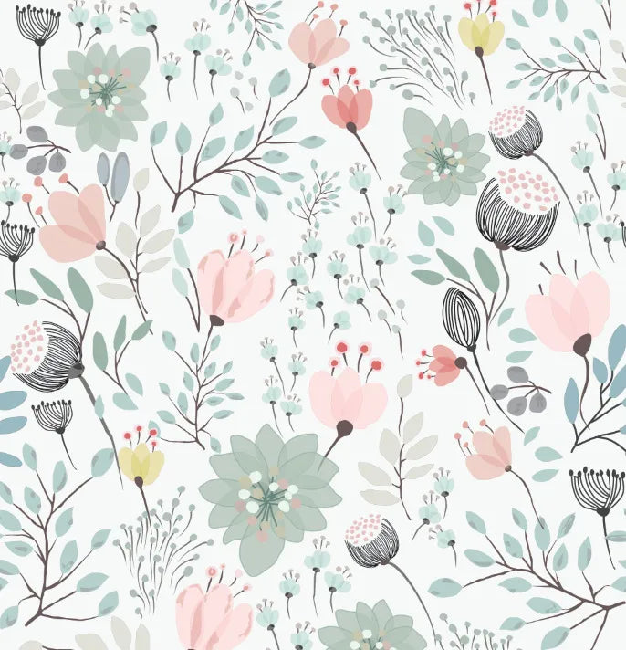 Papier peint illustration florale graphique