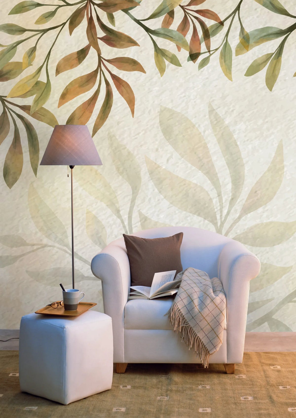 Papier peint panoramique feuilles tombantes - Poésie Murale