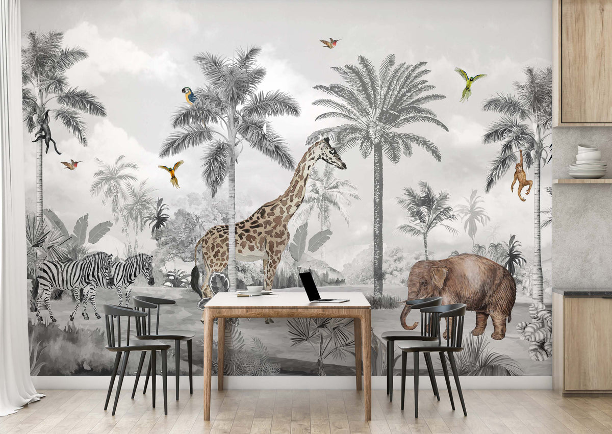 Papier peint panoramique animaux de la jungle