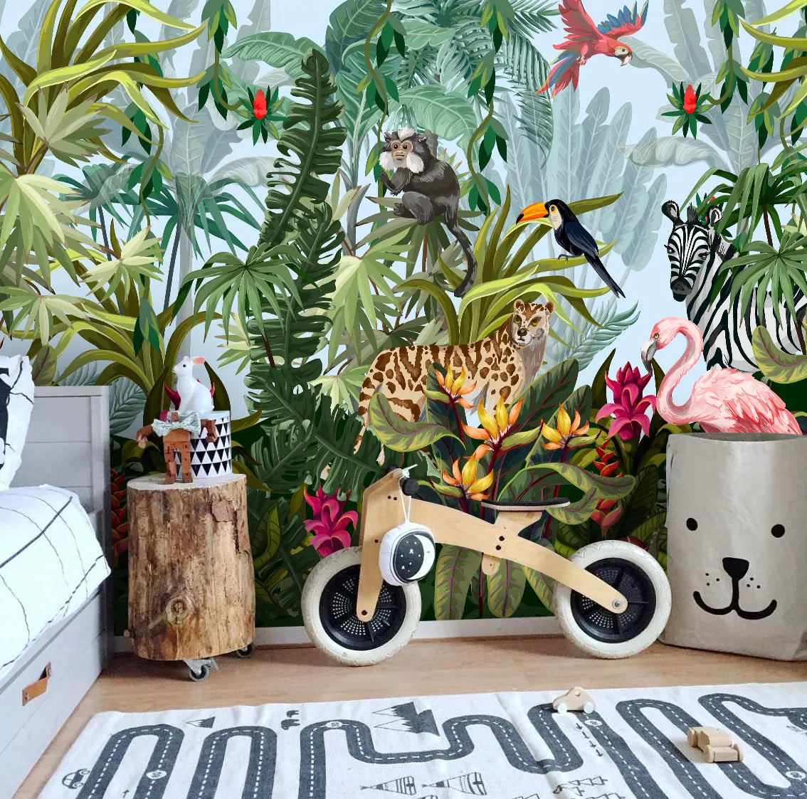 Papier peint panoramique animaux tropicaux - Poésie Murale