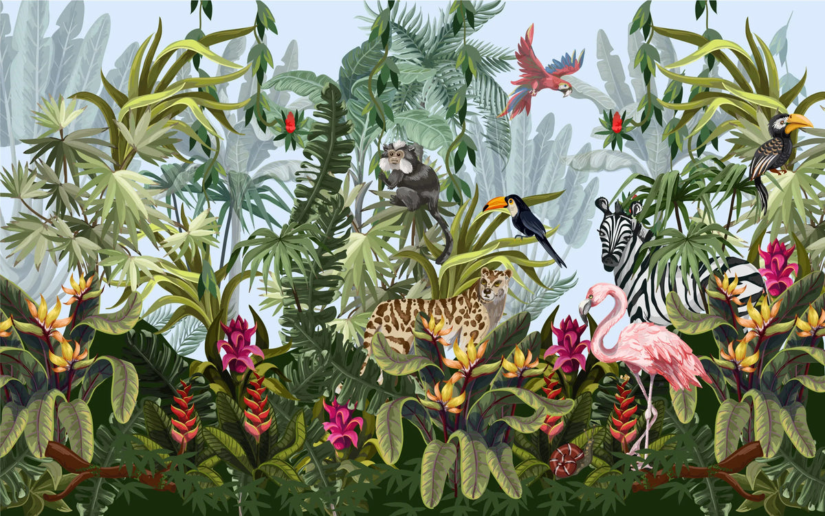 Papier peint panoramique animaux tropicaux - Poésie Murale