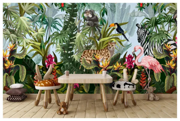 Papier peint panoramique animaux tropicaux - Poésie Murale