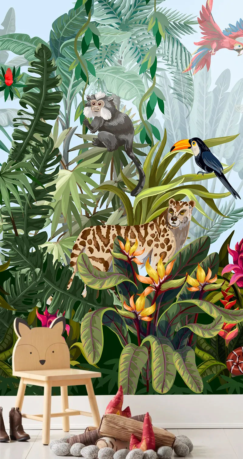 Papier peint panoramique animaux tropicaux - Poésie Murale