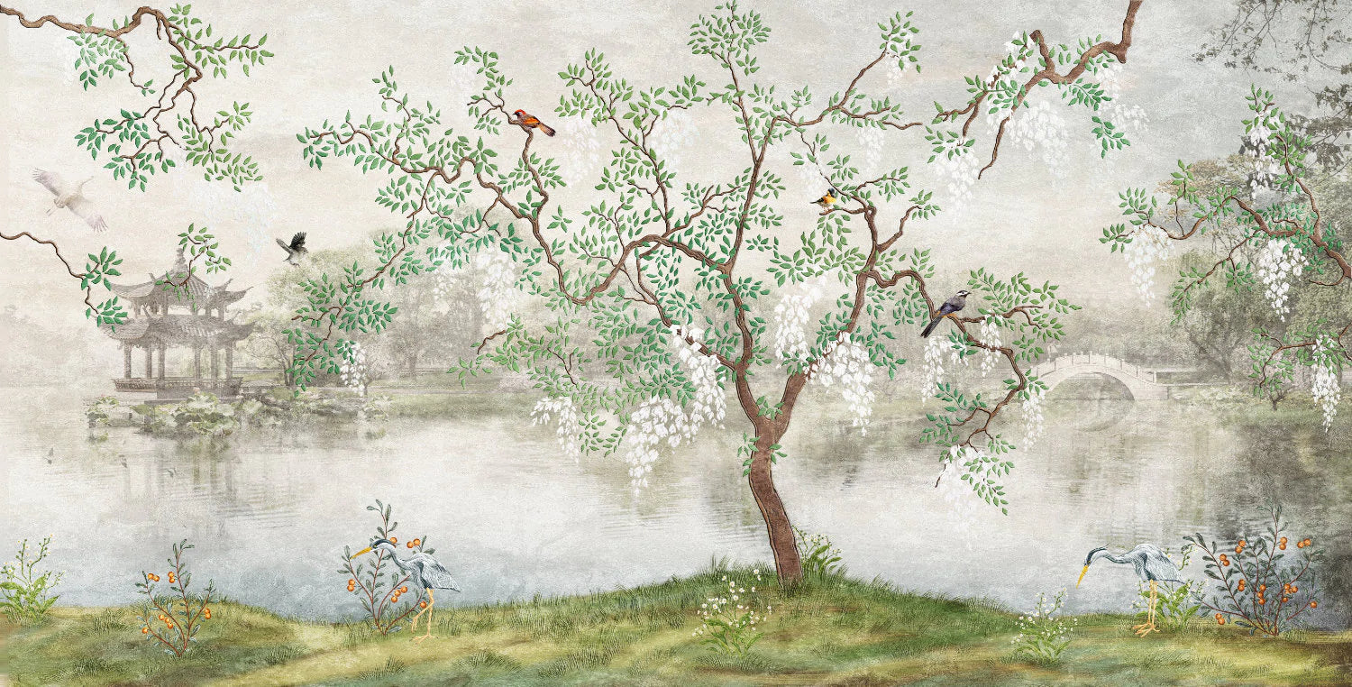 Papier peint panoramique arbre du lac
