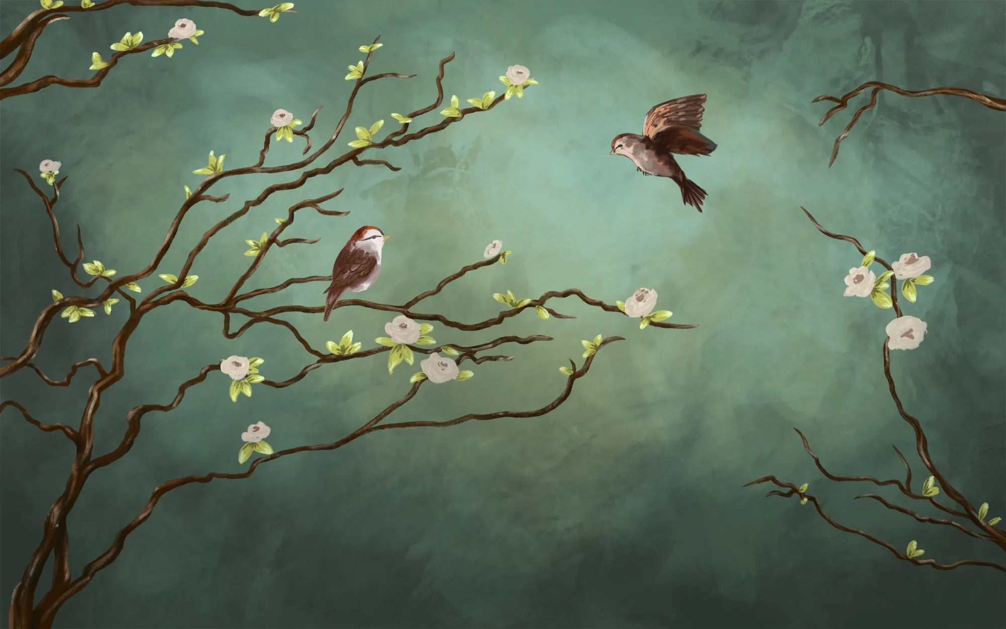Papier peint panoramique oiseaux sur l'arbre