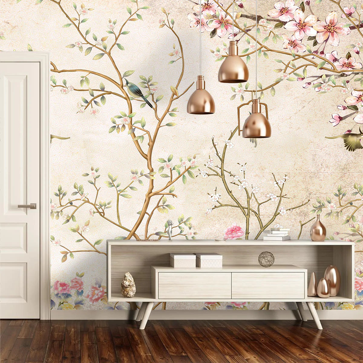 Papier peint panoramique cerisier fleuri - Poésie Murale