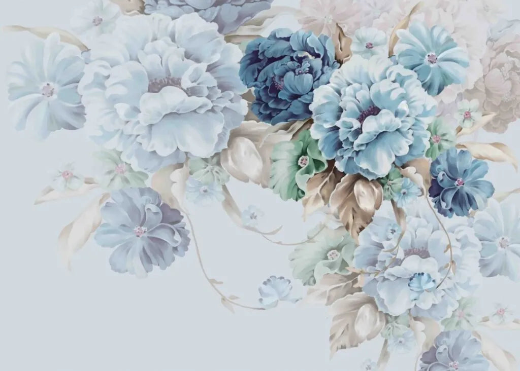 Papier peint panoramique bouquet de fleurs bleues