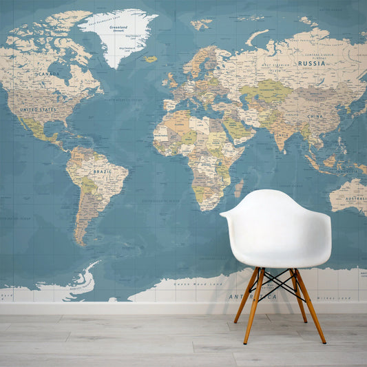 Papier peint panoramique carte du monde - Poésie Murale