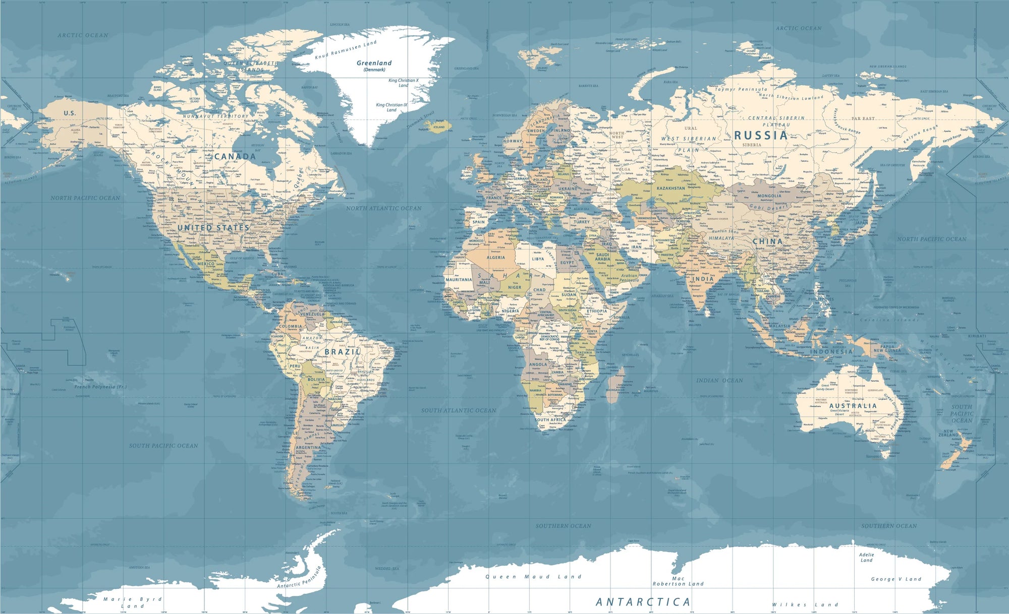 Papier peint panoramique carte du monde