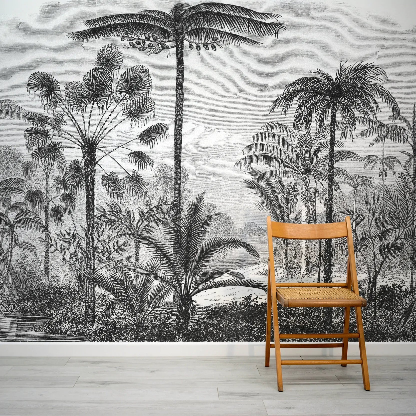 Fresque Murale forêt tropicale noir et blanc