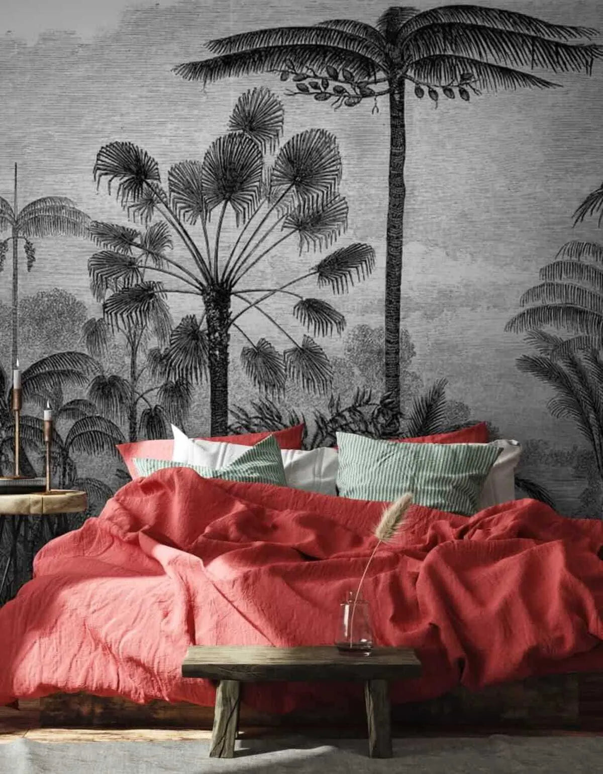 Fresque Murale forêt tropicale noir et blanc