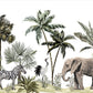 Papier peint panoramique faune éléphant et girafe