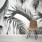 Papier peint panoramique feuille de palmier noir et blanc