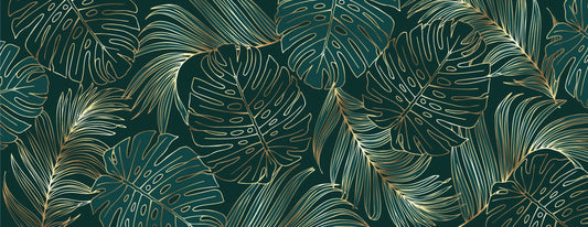 Papier peint panoramique feuille de palmier et monstera