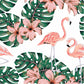 Papier peint panoramique flamant rose et monstera - Poésie Murale