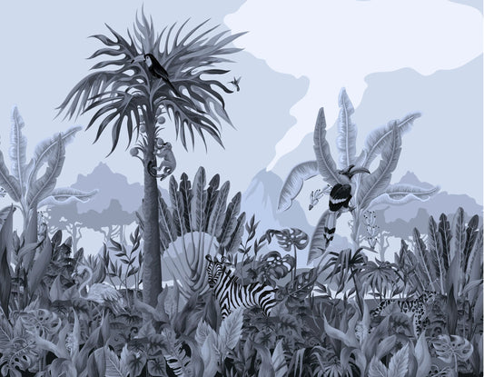 Papier peint panoramique forêt et faune tropicale
