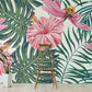 Papier peint panoramique hibiscus et monstera - Poésie Murale