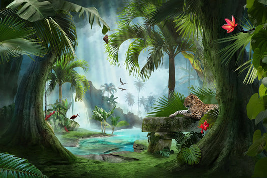 Papier peint panoramique jungle exotique luxuriante