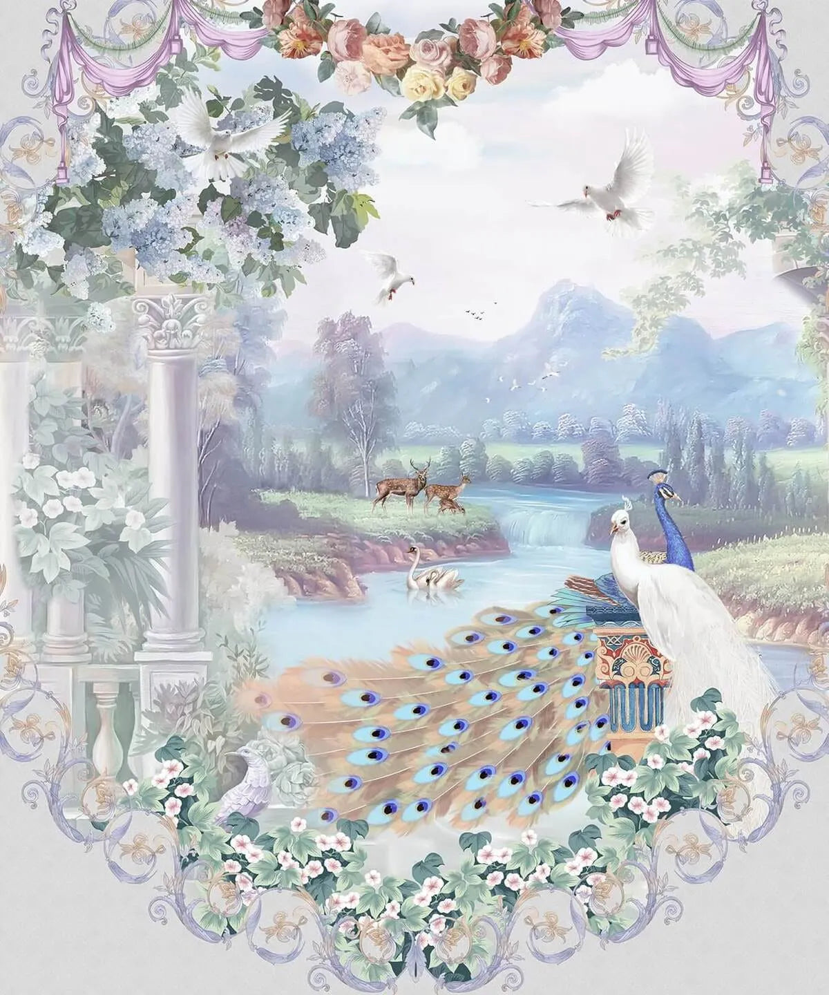 Papier peint panoramique lac romantique