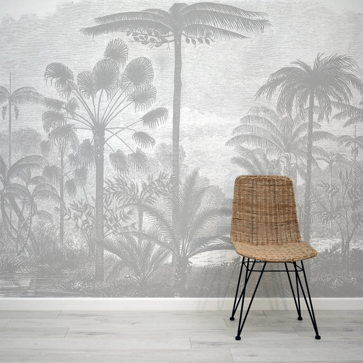 Papier peint panoramique paysage tropical noir et blanc