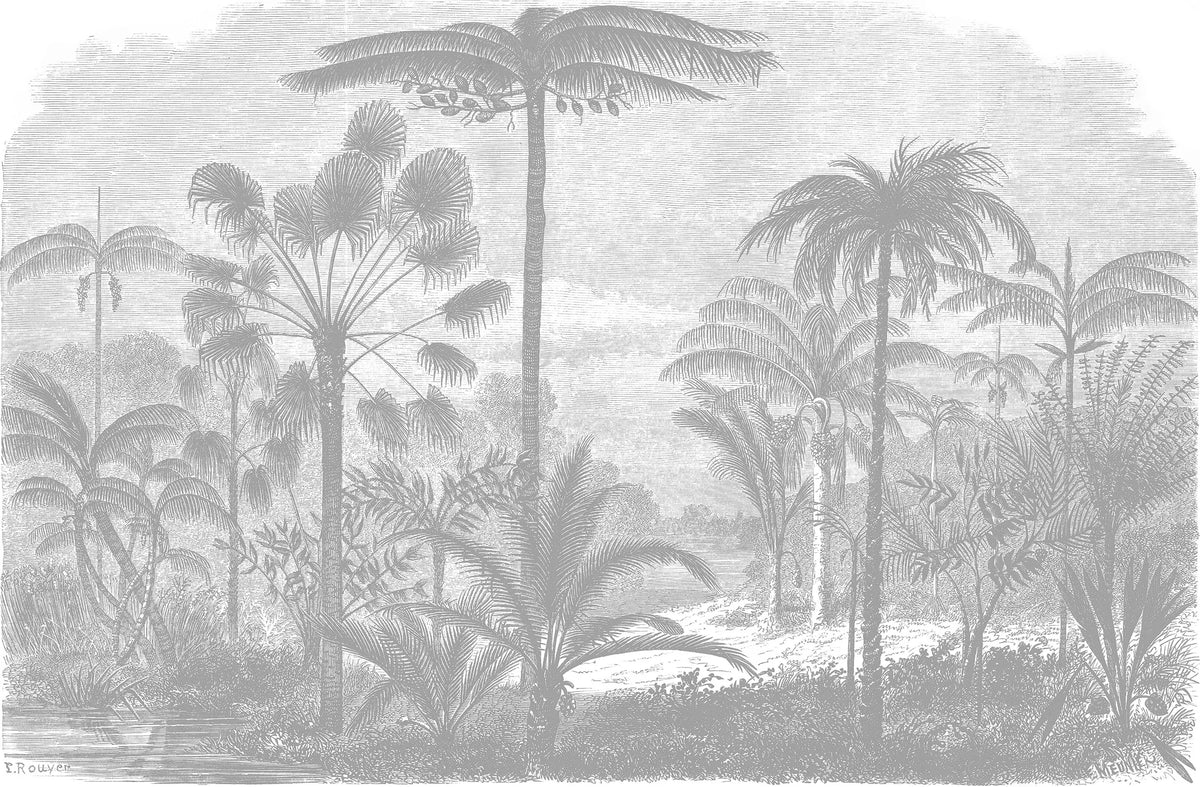 Papier peint panoramique paysage tropical noir et blanc