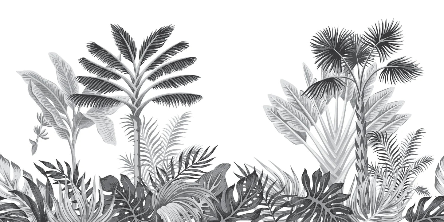 Fresque murale paysage tropical noir et blanc