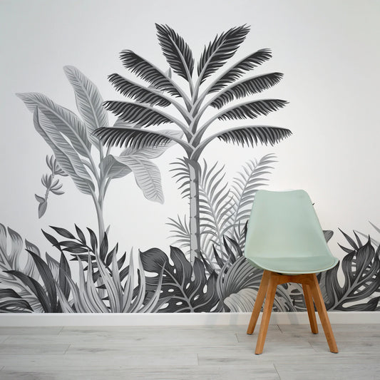 Fresque murale paysage tropical noir et blanc