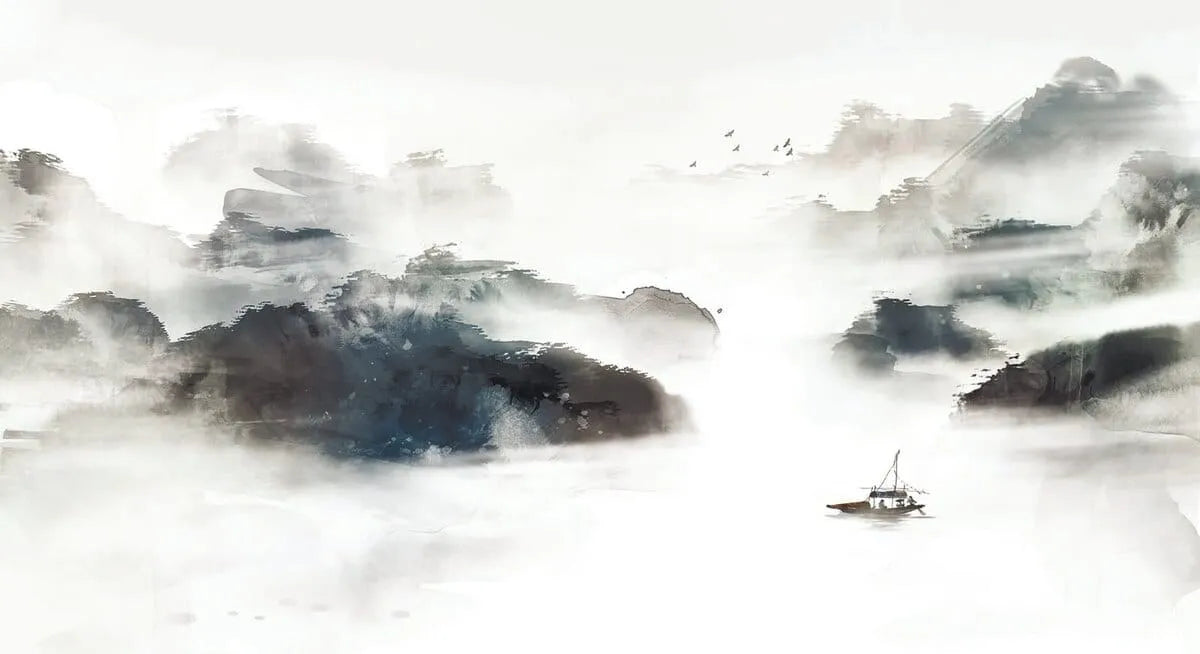 Papier peint panoramique illustration mer et côtes rocheuses