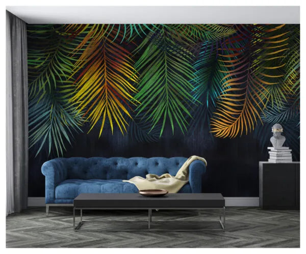Papier peint panoramique plume multicolore - Poésie Murale