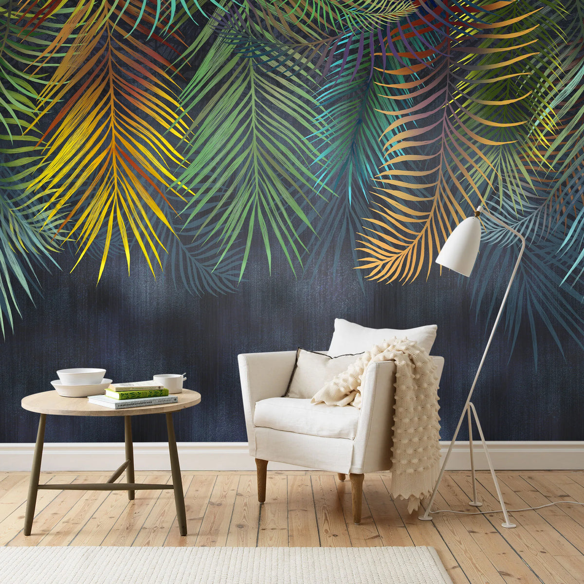 Papier peint panoramique plume multicolore - Poésie Murale