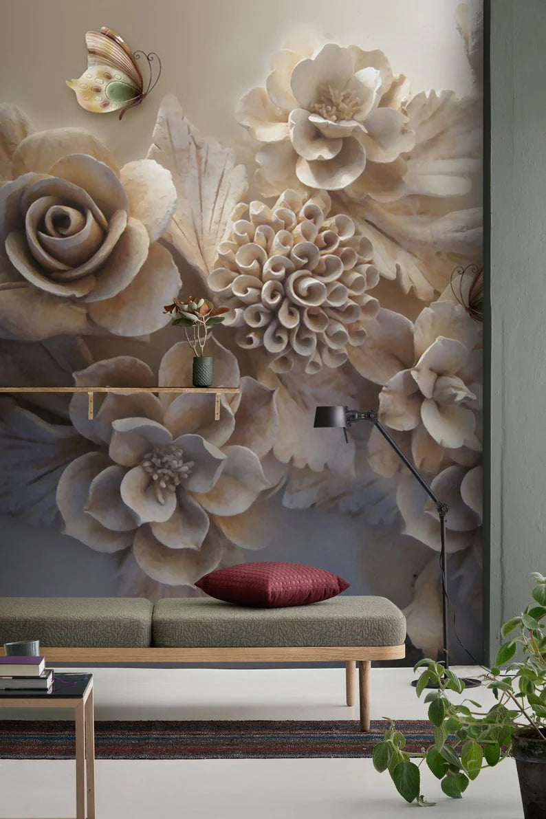 Papier peint panoramique rose 3D - Poésie Murale