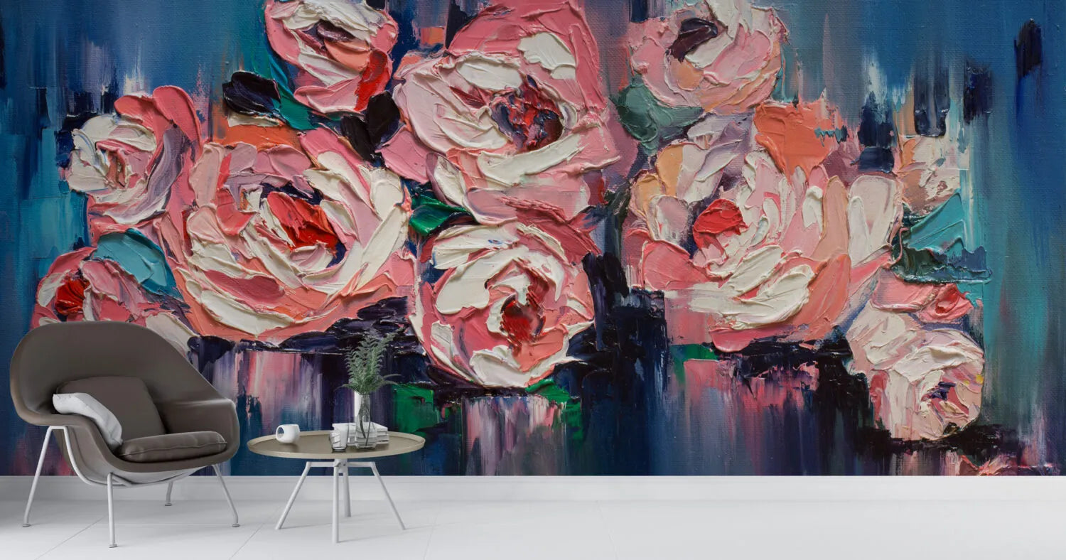 Papier peint panoramique pivoine aquarelle - Poésie Murale