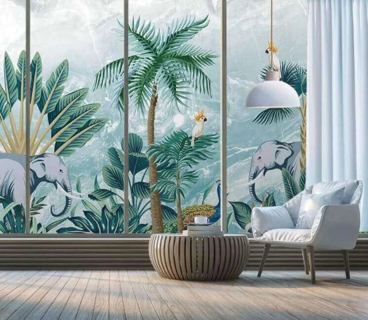Papier peint panoramique jungle bleue