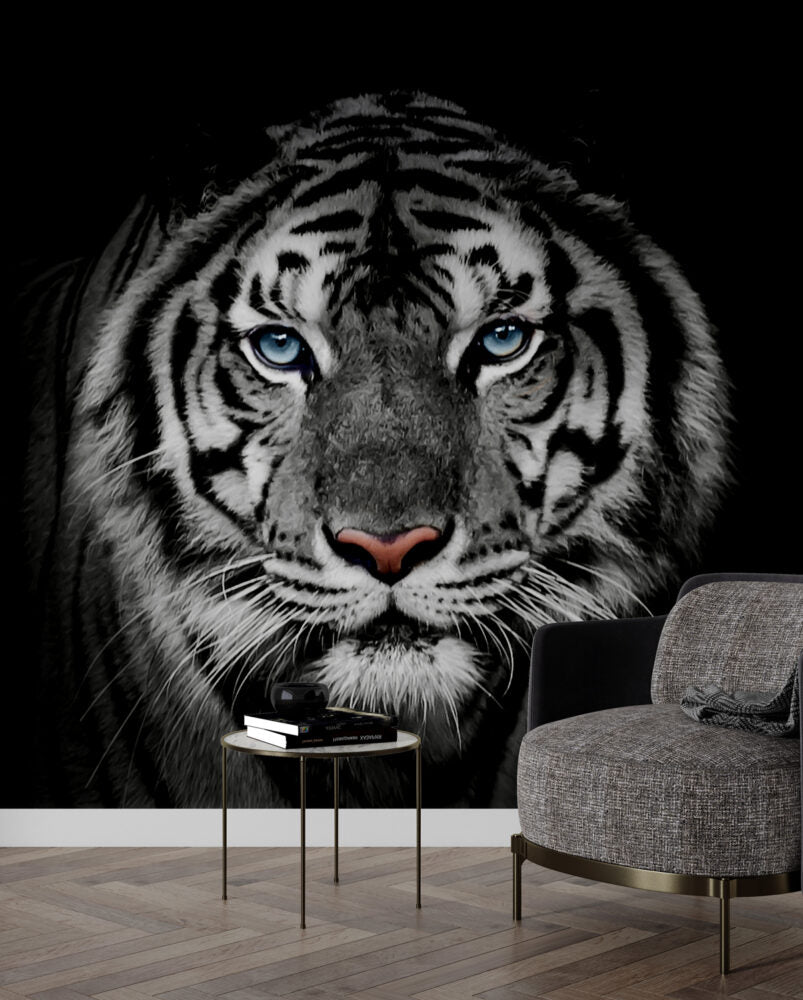 Papier peint panoramique tigre noir et blanc - Poésie Murale